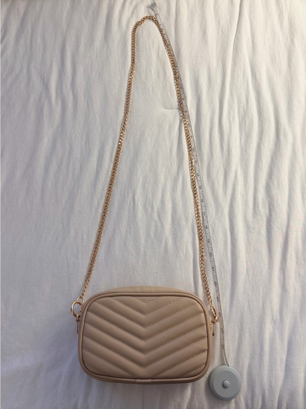 A New Day Quilted Camera Bag: Tan Faux Leather